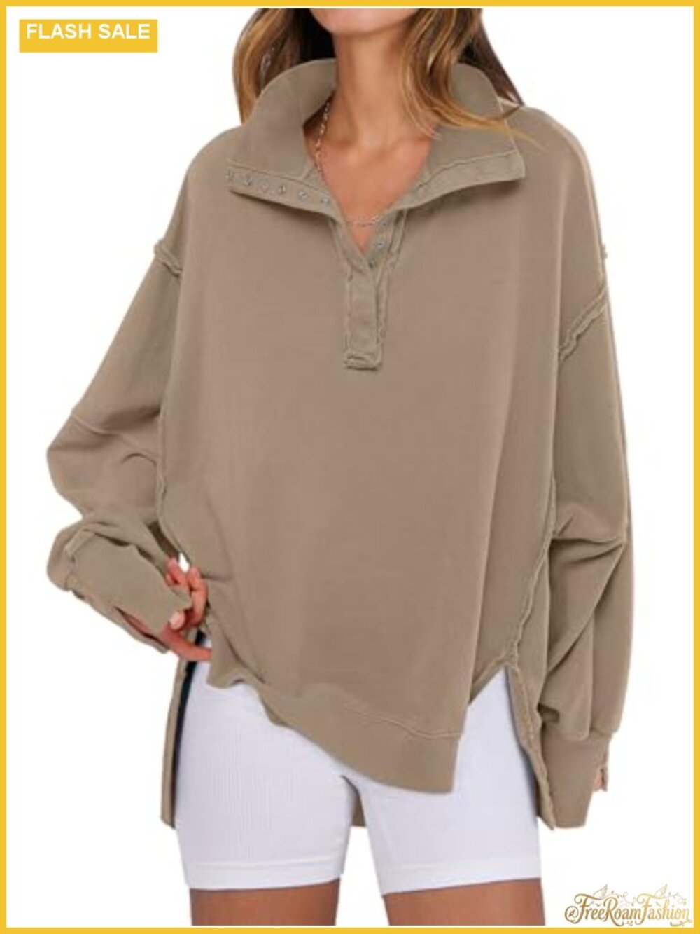 Oversized Henley Sweatshirt Women Casual Fall Pullover Top